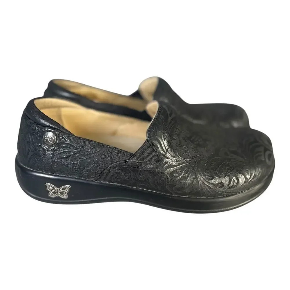 Alegria Keli Professional Black Embossed Paisley Pattern Leather Clogs 38 (8)